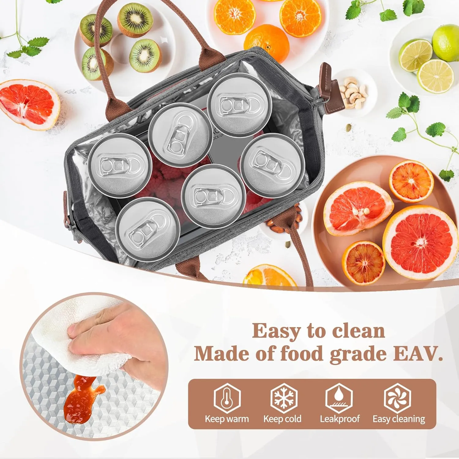 LOKASS Initial Lunch Box for Women – Wide-Open Leakproof Insulated Lunch Bag Women – Reusable Tote Cooler Bag for Office Beach Picnic, Personalized Mother's Day Gifts for Mom/Staff/Nurse (White M)