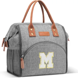 LOKASS Initial Lunch Box for Women – Wide-Open Leakproof Insulated Lunch Bag Women – Reusable Tote Cooler Bag for Office Beach Picnic, Personalized Mother's Day Gifts for Mom/Staff/Nurse (White M)