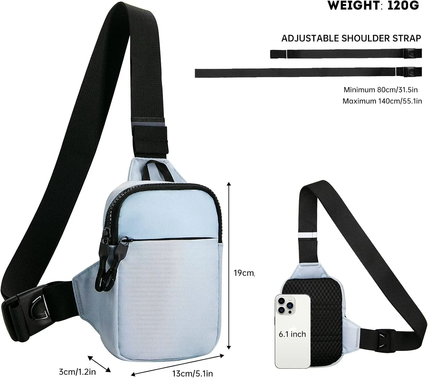 Long Keeper Mini Sling Bag - Men Women Small Waterproof Crossbody Bag Casual Phone Chest Bag for Travelling Hiking