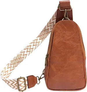 Long Keeper Sling Chest Bag for Women PU Leather Satchel Daypack Traveling Crossbody Bag With Bohemia Adjustable Strap