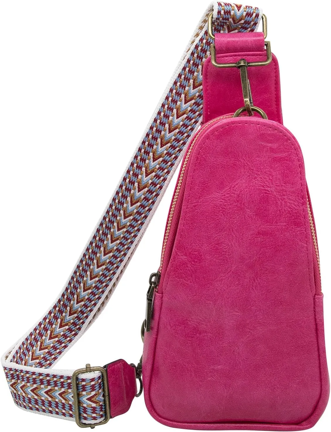 Long Keeper Sling Chest Bag for Women PU Leather Satchel Daypack Traveling Crossbody Bag With Bohemia Adjustable Strap