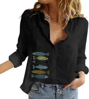 Long Sleeve Shirts for Women Short Sleeve Button Down Blouse Plus Size Collared Linen Work Blouse Tops with Pocket