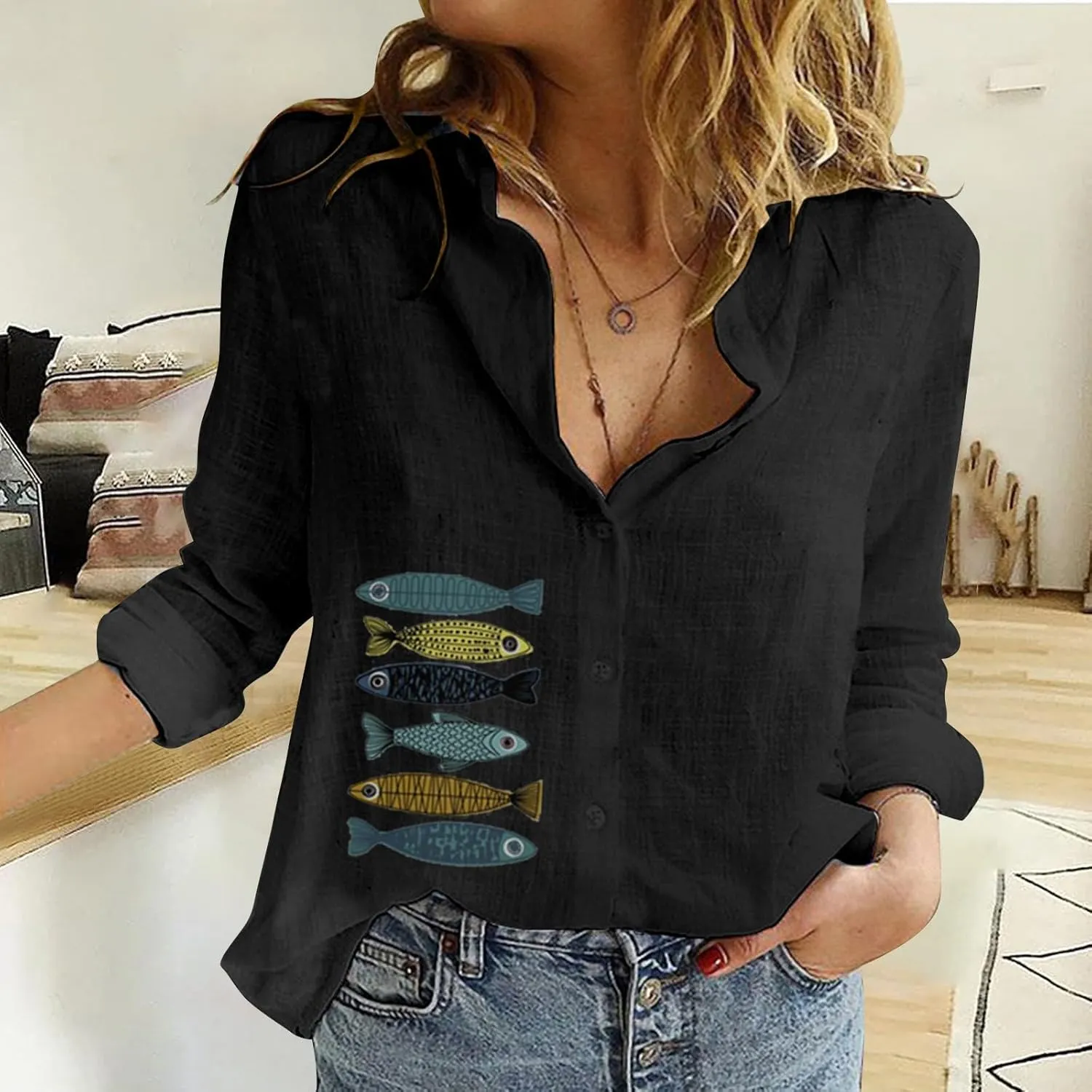 Long Sleeve Shirts for Women Short Sleeve Button Down Blouse Plus Size Collared Linen Work Blouse Tops with Pocket