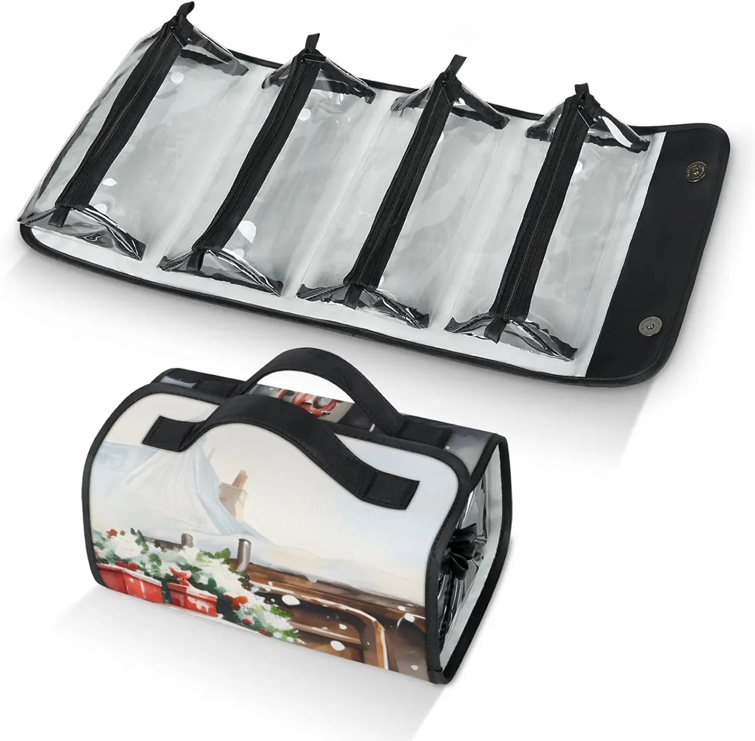 Lorries Motor Vehicles Travel Toiletry Bag for Women, 4 in 1 Roll Up Makeup Cosmetic Bag With 4 Removable PVC Zipper Pouch