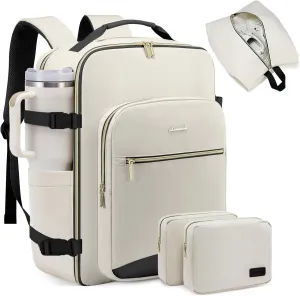 LOVEVOOK 40L Large Travel Backpack for Women Men, 17 Inch Carry on Backpack for Traveling on Airplane, Personal Item Travel Bag Airline Approved, Business Causal Weekender Backpack, Beige-Black