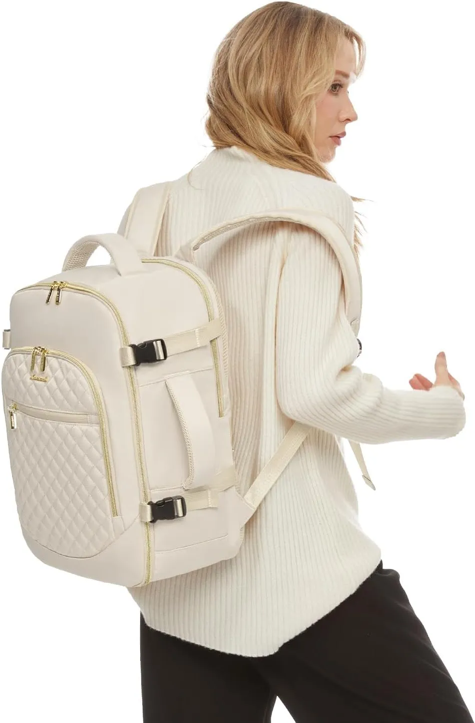LOVEVOOK Carry on Backpack, 30L Travel Backpack for Women Airline Approved,Luggage Business Weekender Overnight Daypack as Personal Item fit for 15.6 inch Laptop,Beige