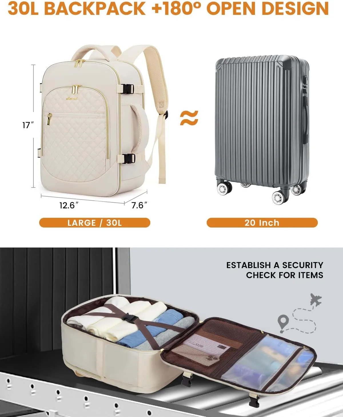 LOVEVOOK Carry on Backpack, 30L Travel Backpack for Women Airline Approved,Luggage Business Weekender Overnight Daypack as Personal Item fit for 15.6 inch Laptop,Beige