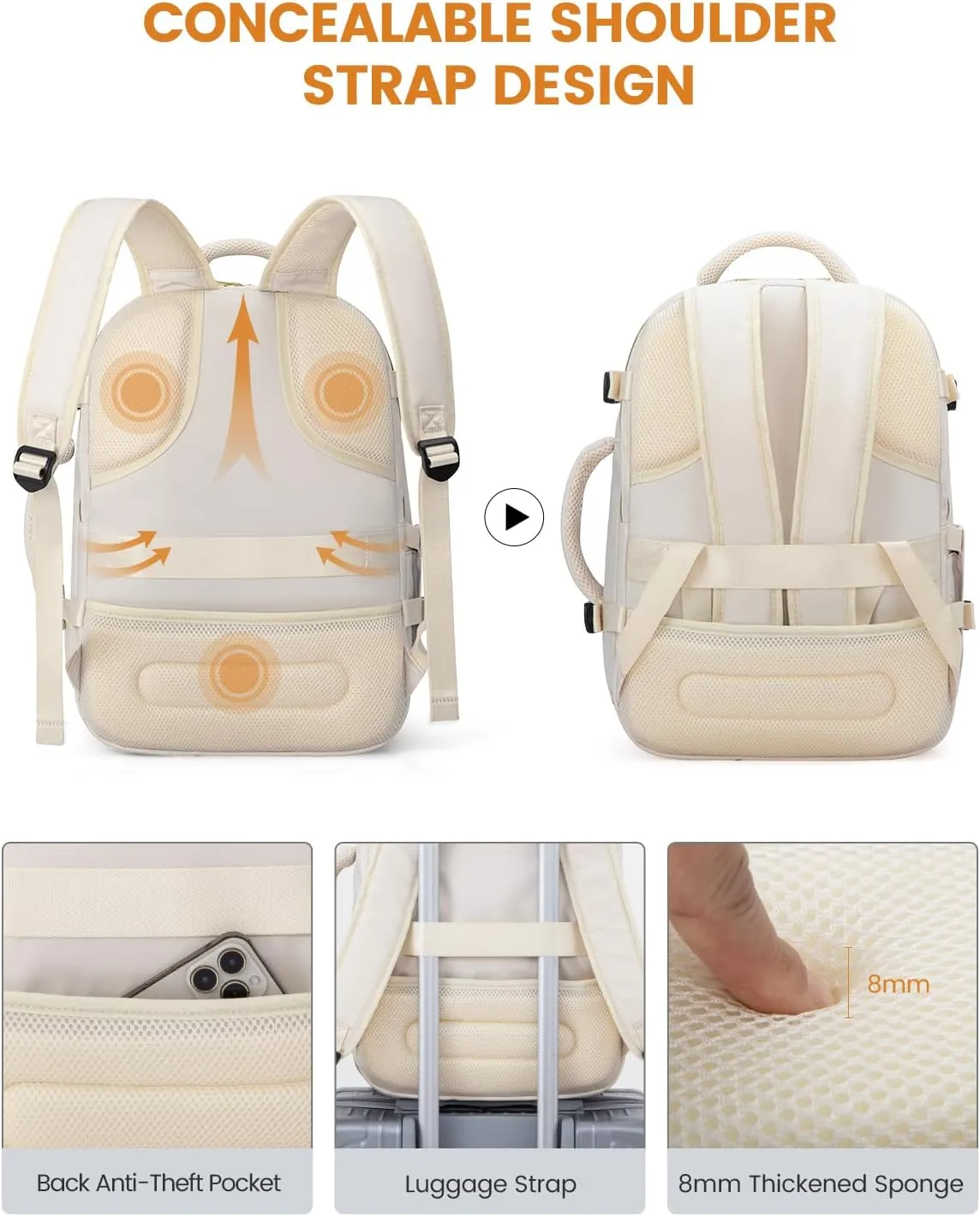 LOVEVOOK Carry on Backpack, 30L Travel Backpack for Women Airline Approved,Luggage Business Weekender Overnight Daypack as Personal Item fit for 15.6 inch Laptop,Beige
