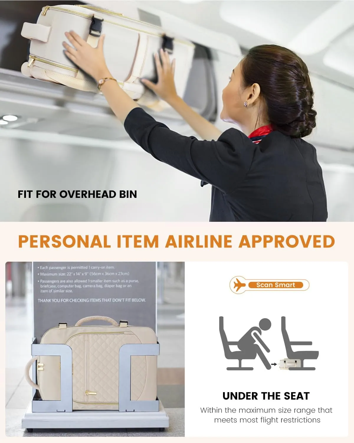 LOVEVOOK Carry on Backpack, 30L Travel Backpack for Women Airline Approved,Luggage Business Weekender Overnight Daypack as Personal Item fit for 15.6 inch Laptop,Beige
