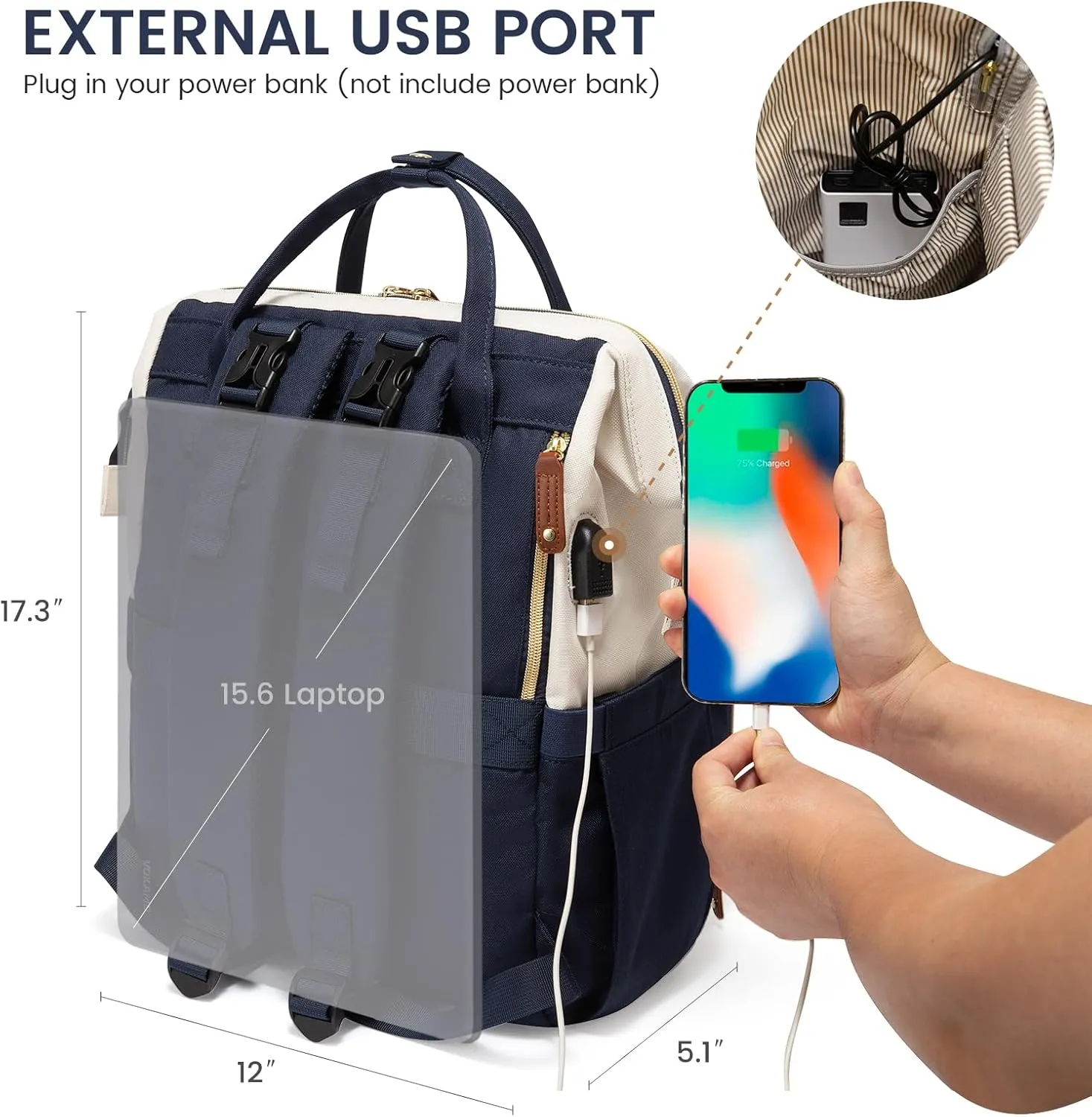 LOVEVOOK Diaper Bag Backpack, Baby Bag with Changing Station, Large Diaper Backpack for Mom Dads, Waterproof Leather Mommy Bag for Boy and Girl, Travel Essential Baby Shower, Navy Blue-Beige