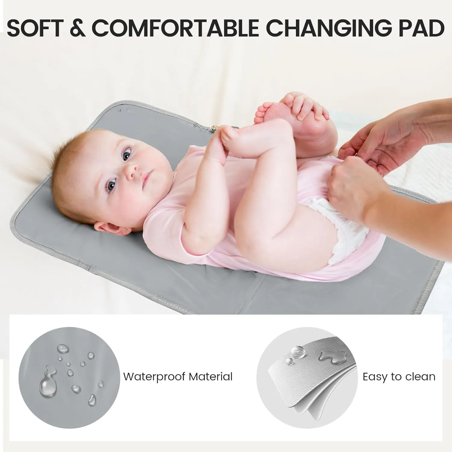 LOVEVOOK Diaper Bag Backpack, Baby Bag with Changing Station, Large Diaper Backpack for Moms Dads, Waterproof Leather Accents Baby Boy and Girl Bag for Travel Baby Essentials, Grey-Beige