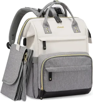 LOVEVOOK Diaper Bag Backpack, Baby Bag with Changing Station, Large Diaper Backpack for Moms Dads, Waterproof Leather Accents Baby Boy and Girl Bag for Travel Baby Essentials, Grey-Beige