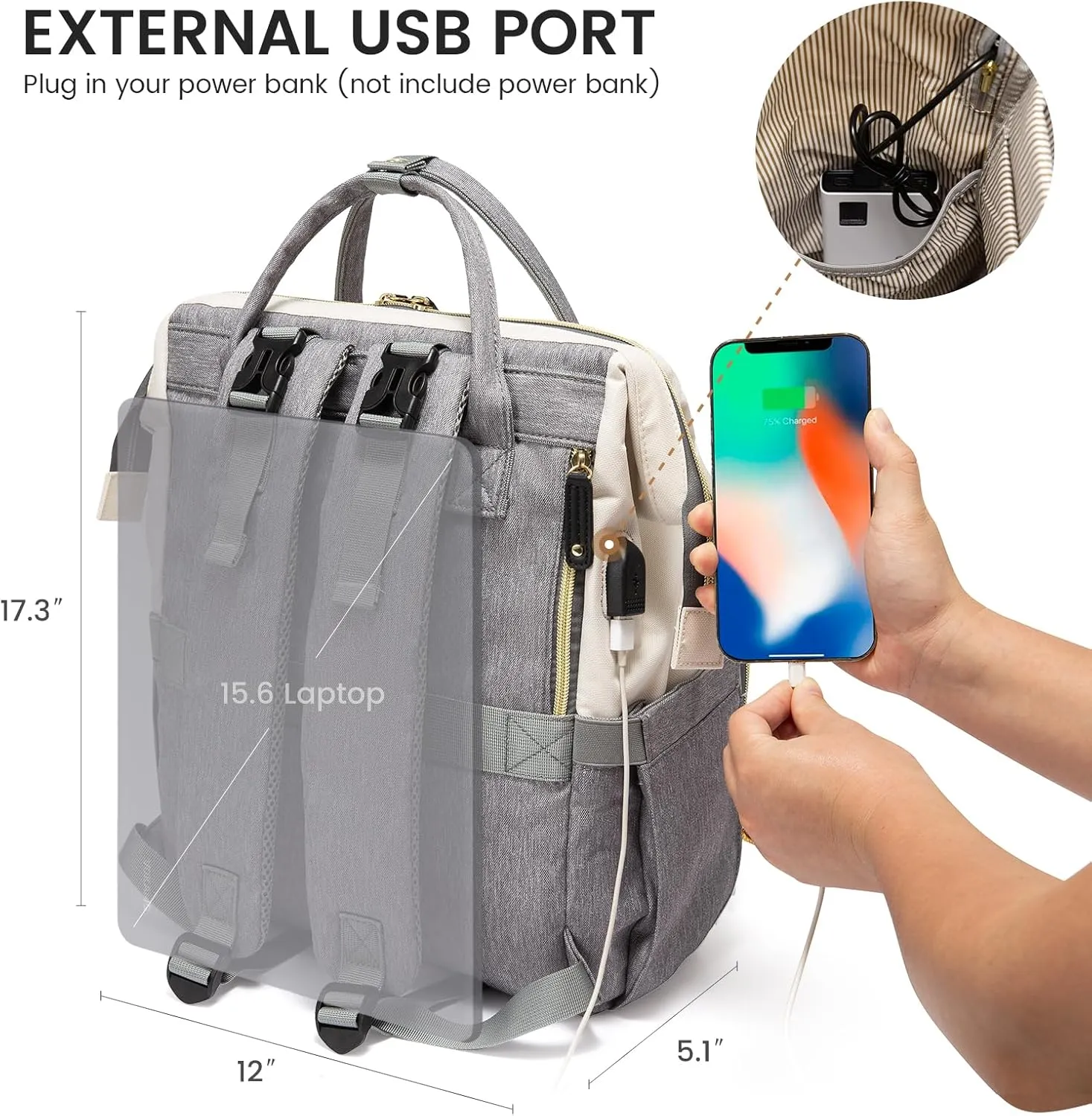 LOVEVOOK Diaper Bag Backpack, Baby Bag with Changing Station, Large Diaper Backpack for Moms Dads, Waterproof Leather Accents Baby Boy and Girl Bag for Travel Baby Essentials, Grey-Beige