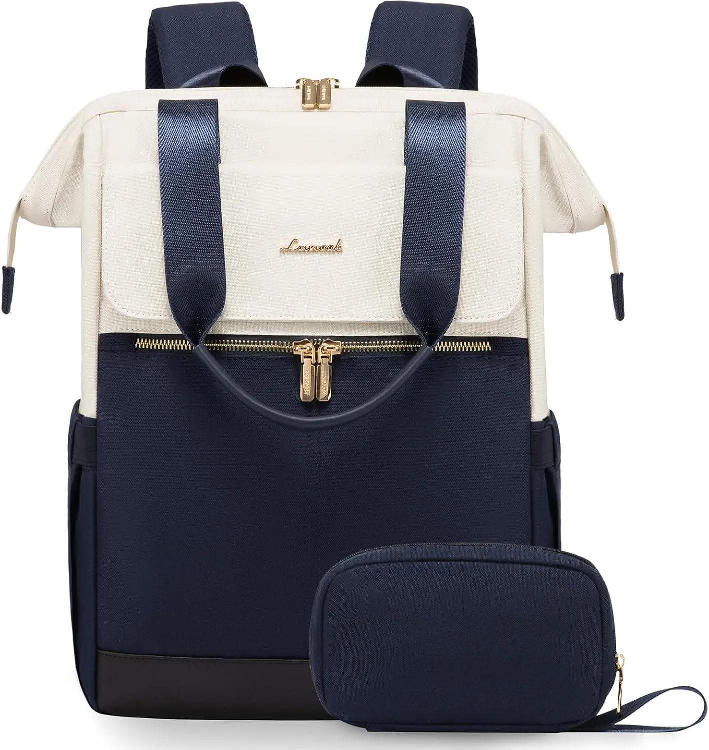 LOVEVOOK Laptop Backpack for Women, 15.6 Inch Work Laptop Bag with USB Port, Fashion Teacher Nurse Backpack Purse, Waterproof Travel Computer Backpack with Organizer Bag, 2PCS, Beige-Blue