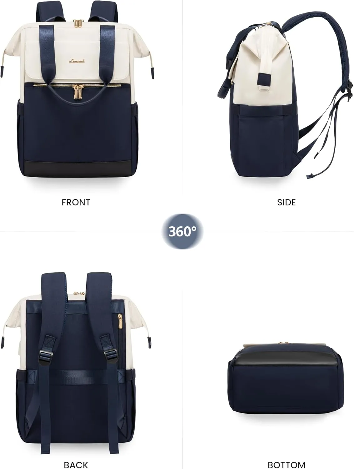 LOVEVOOK Laptop Backpack for Women, 15.6 Inch Work Laptop Bag with USB Port, Fashion Teacher Nurse Backpack Purse, Waterproof Travel Computer Backpack with Organizer Bag, 2PCS, Beige-Blue