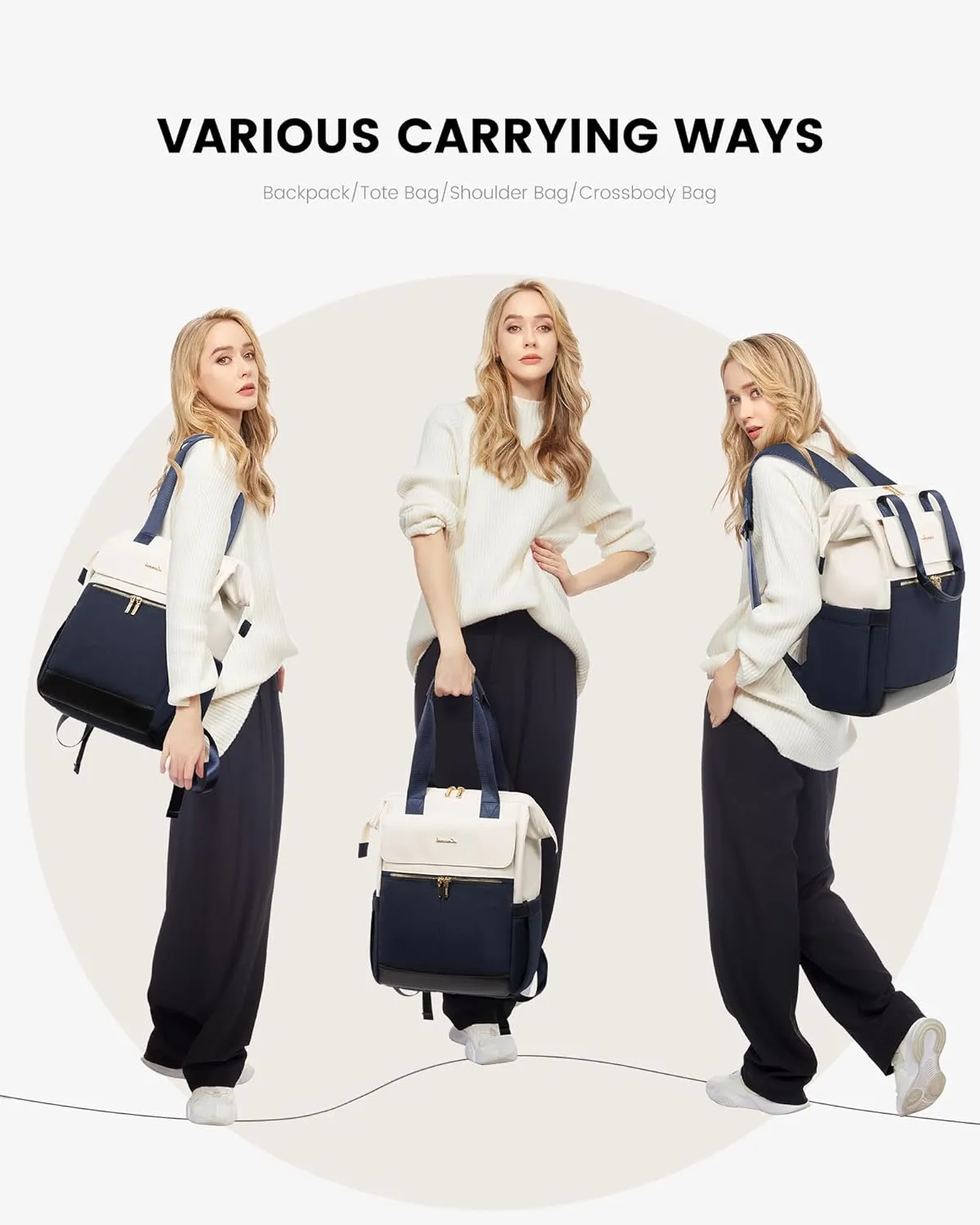 LOVEVOOK Laptop Backpack for Women, 15.6 Inch Work Laptop Bag with USB Port, Fashion Teacher Nurse Backpack Purse, Waterproof Travel Computer Backpack with Organizer Bag, 2PCS, Beige-Blue