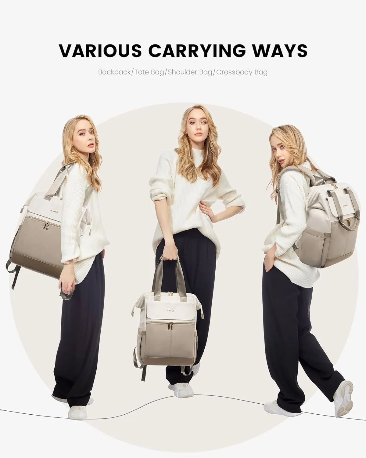 LOVEVOOK Laptop Backpack for Women, 15.6 Inch Work Laptop Bag with USB Port, Fashion Teacher Nurse Backpack Purse, Waterproof Travel Computer Backpack with Organizer Bag, 2PCS, Beige-Khaki