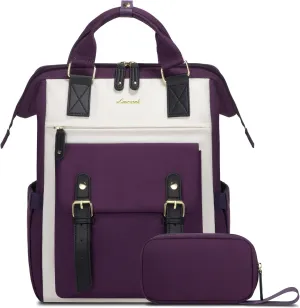 LOVEVOOK Laptop Backpack for Women, Teacher Nurse Bag Work Travel Computer Backpacks Purse,Water Resistant Daypack with USB Charging Port,Beige Purple 17.3in
