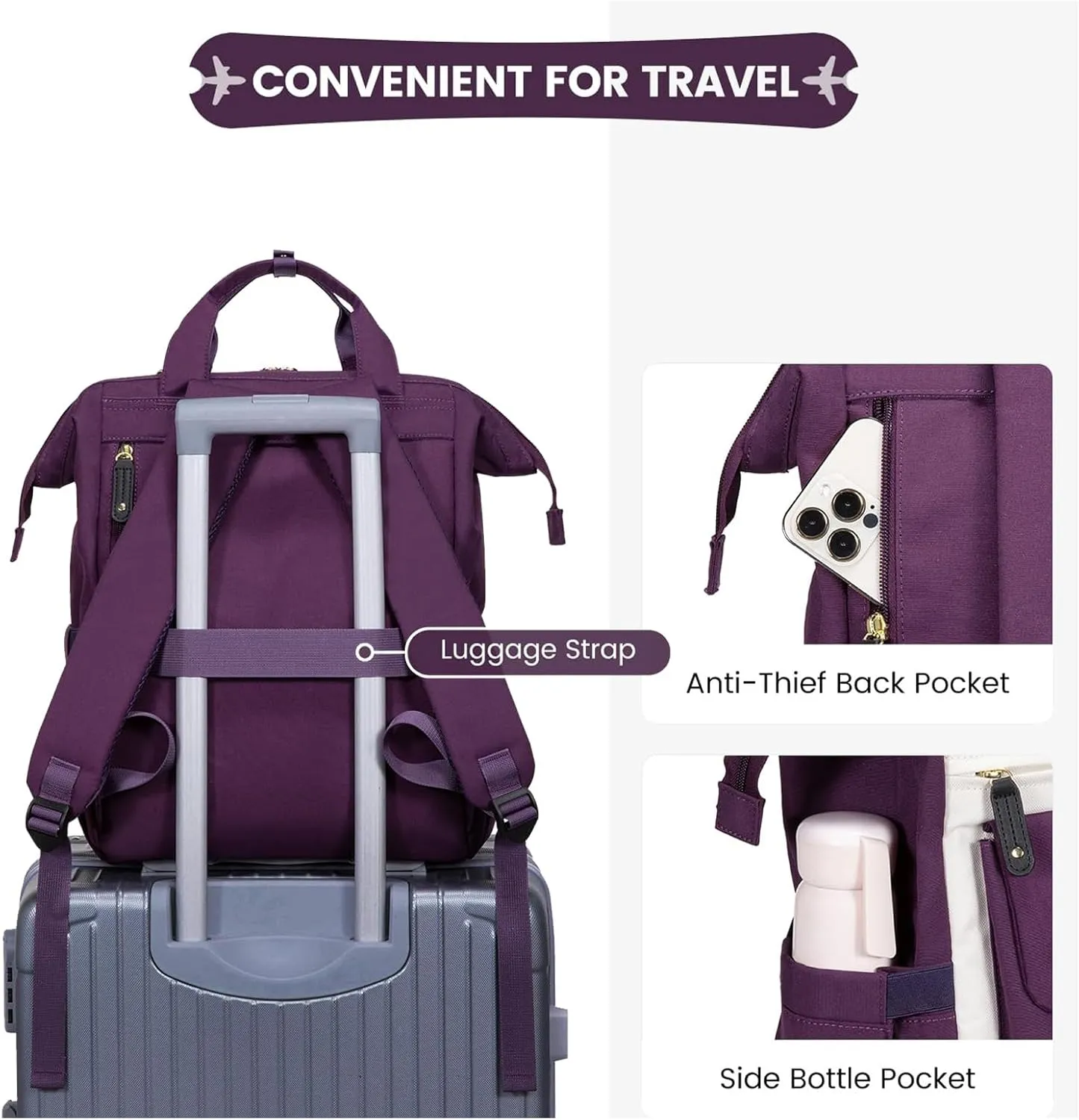 LOVEVOOK Laptop Backpack for Women, Teacher Nurse Bag Work Travel Computer Backpacks Purse,Water Resistant Daypack with USB Charging Port,Beige Purple 17.3in