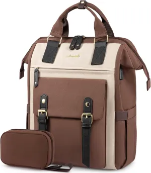 LOVEVOOK Laptop Backpack for Women, Travel Backpack Purse, Nurse Bag Teacher Work Business Laptop Bag, College Computer Back pack, 15.6 Inch, Coffee-Beige