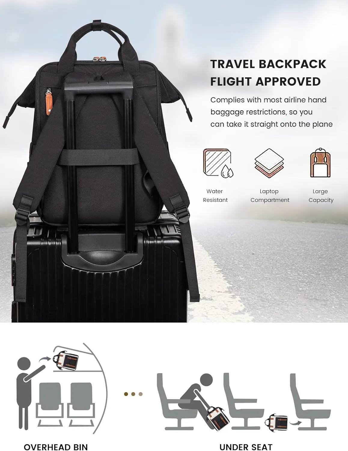 LOVEVOOK Laptop Backpack For Women, Travel Backpack With Laptop Compartment, Teacher Nurse Work Backpack Purse Laptop Bag, Waterproof Wide Open College Computer Back pack, 15.6 Inch, Black-Beige-Brown