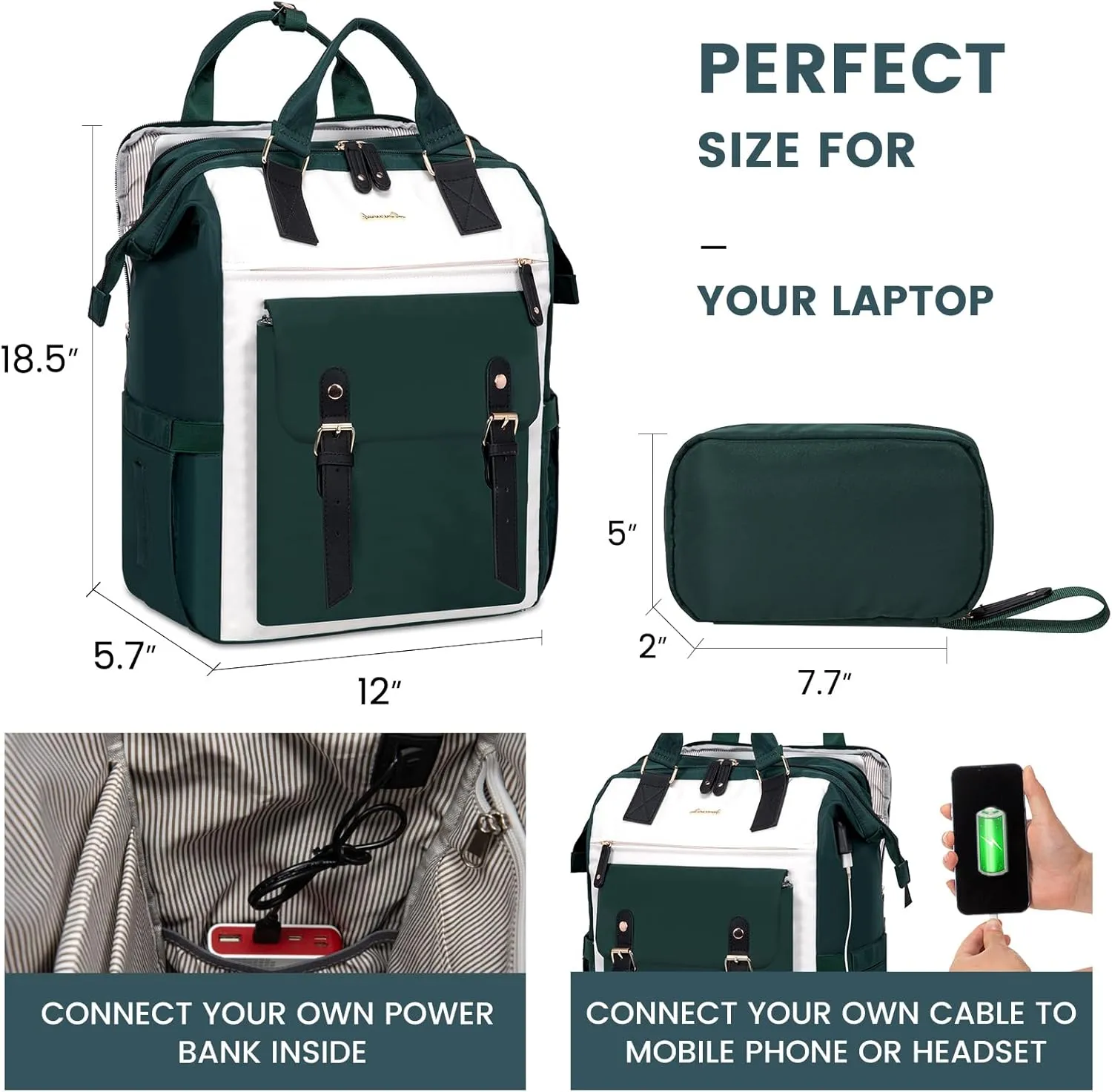 LOVEVOOK Laptop Backpack, Travel Bag with 17.3 inch Laptop Compartment, Water Resistant Teacher Nurse Doctor Work Bag, Anti-theft Daypack, Beige Green