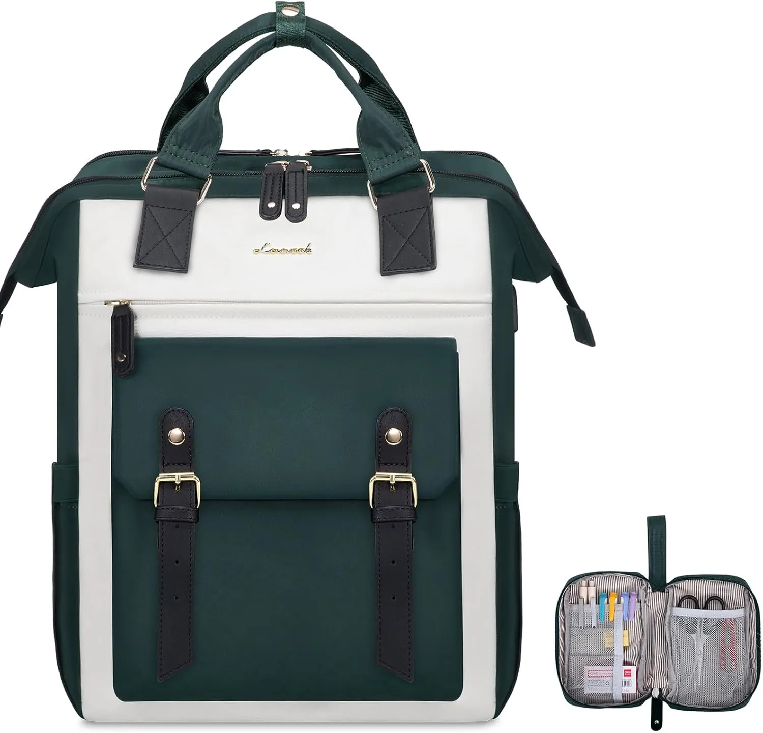 LOVEVOOK Laptop Backpack, Travel Bag with 17.3 inch Laptop Compartment, Water Resistant Teacher Nurse Doctor Work Bag, Anti-theft Daypack, Beige Green