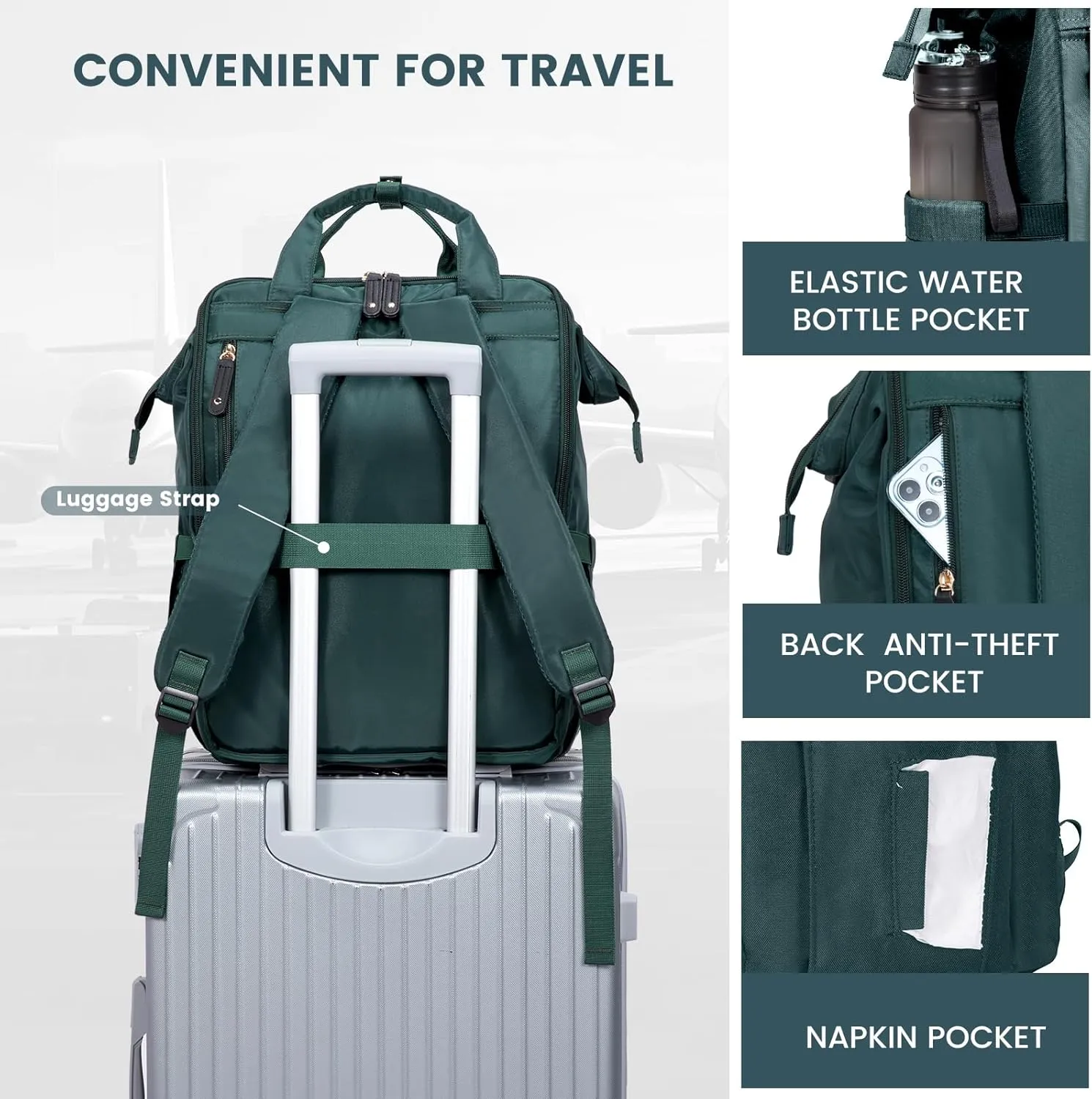 LOVEVOOK Laptop Backpack, Travel Bag with 17.3 inch Laptop Compartment, Water Resistant Teacher Nurse Doctor Work Bag, Anti-theft Daypack, Beige Green