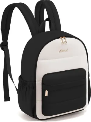 LOVEVOOK Mini Backpack Purse for Women, Small Puffer Lightweight Backpack, Casual Daily Daypack Purse for Women, Cute bag with Anti-theft Pocket for Travel-Black and Beige