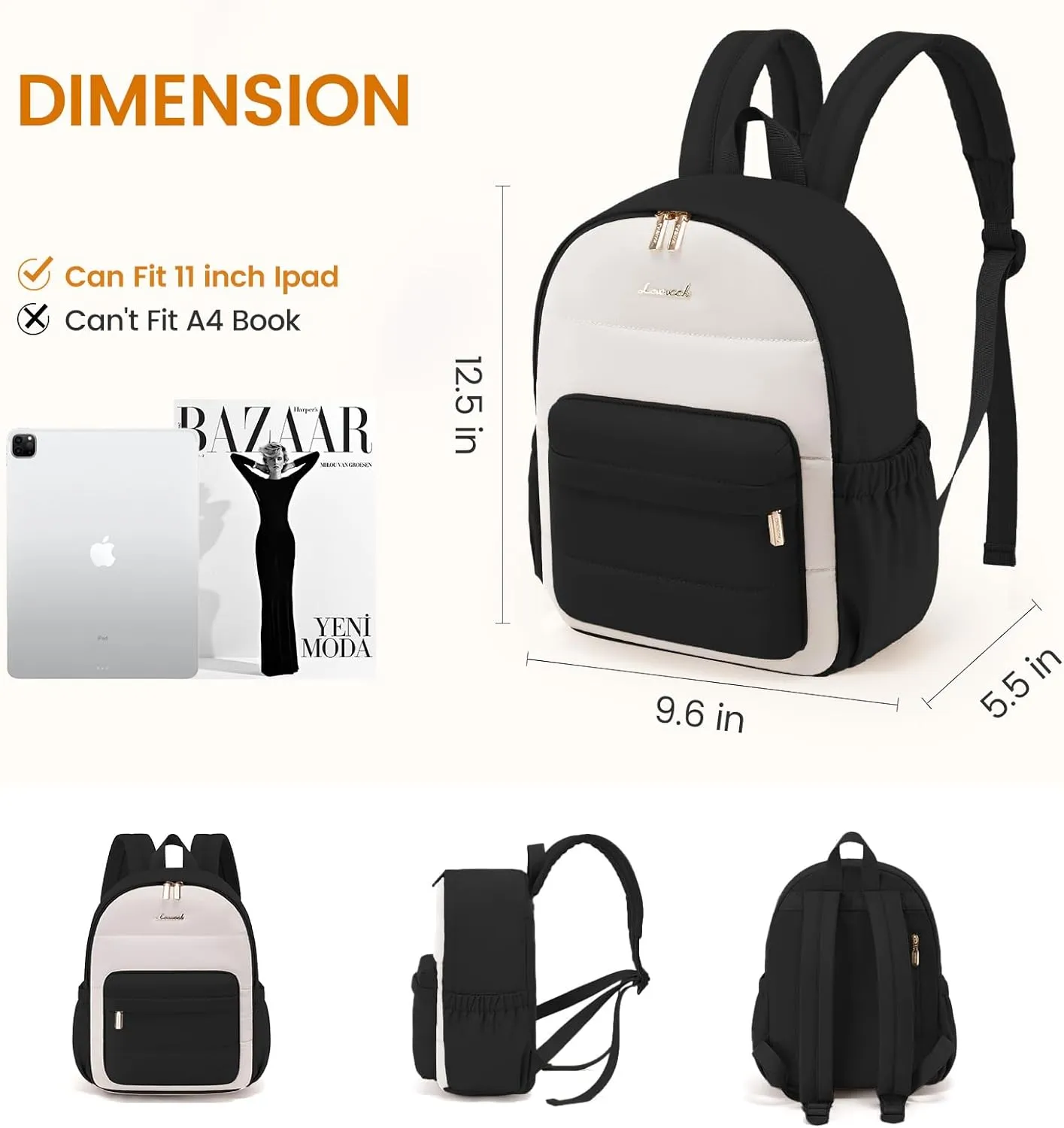 LOVEVOOK Mini Backpack Purse for Women, Small Puffer Lightweight Backpack, Casual Daily Daypack Purse for Women, Cute bag with Anti-theft Pocket for Travel-Black and Beige