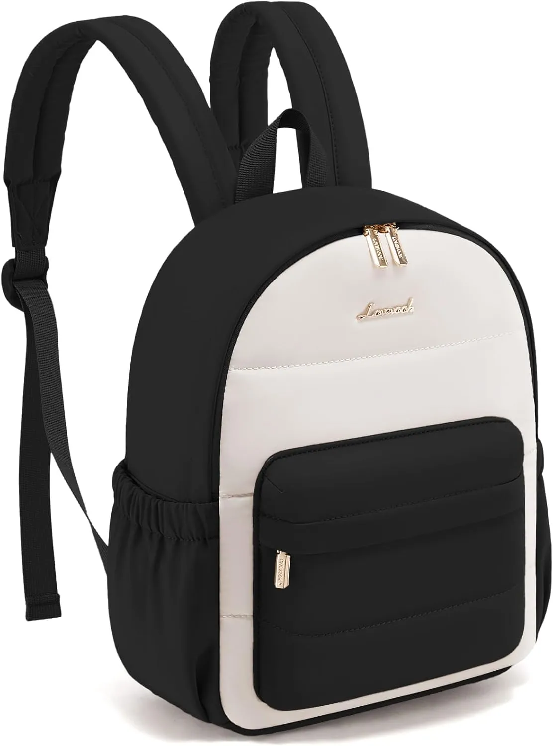 LOVEVOOK Mini Backpack Purse for Women, Small Puffer Lightweight Backpack, Casual Daily Daypack Purse for Women, Cute bag with Anti-theft Pocket for Travel-Black and Beige