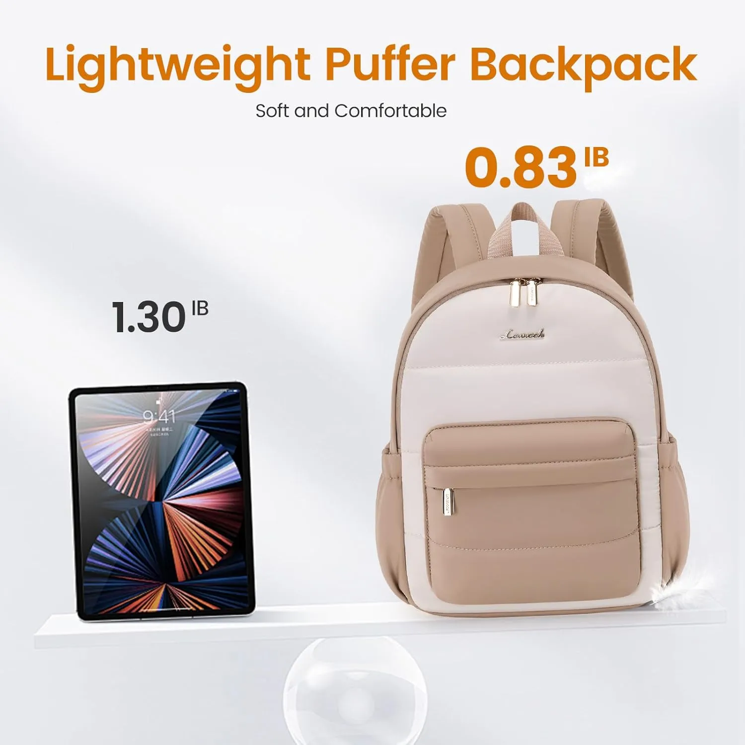 LOVEVOOK Mini Backpack Purse for Women, Small Puffer Lightweight Backpack, Casual Daily Daypack Purse for Women, Cute bag with Anti-theft Pocket for Travel-Khaki and Beige