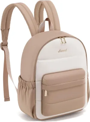 LOVEVOOK Mini Backpack Purse for Women, Small Puffer Lightweight Backpack, Casual Daily Daypack Purse for Women, Cute bag with Anti-theft Pocket for Travel-Khaki and Beige