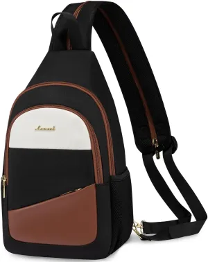 LOVEVOOK Sling Bag for Women, Sling Backpack Crossbody Bag Convertible, Small Diaper Bag Hiking Daypacks Water-resistant, Travel Shoulder Bag Chest Bag, Black Brown Beige