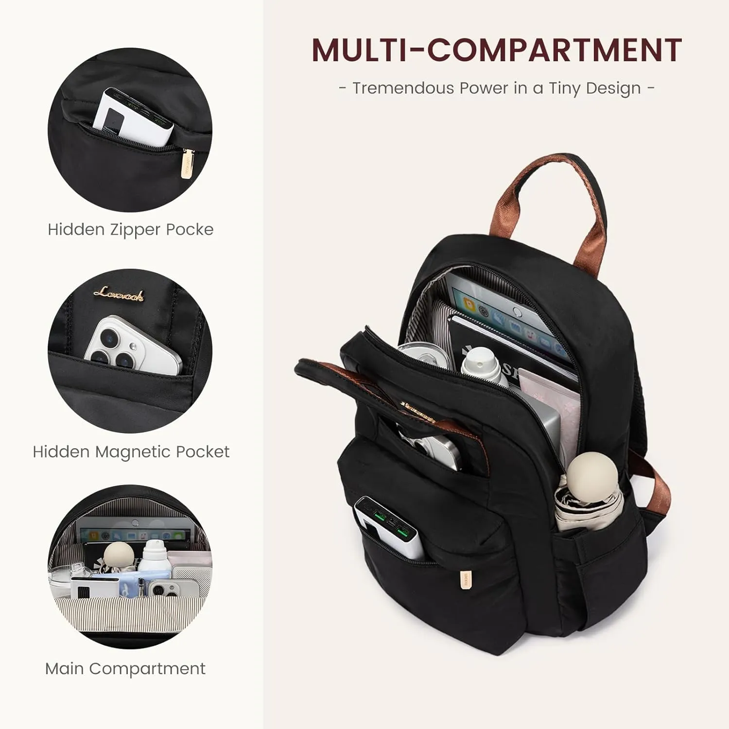 LOVEVOOK Small Backpack Purse for Women, Waterproof Lightweight Mini Daypack, Stylish Casual Bag for Travel Work & Daily Use