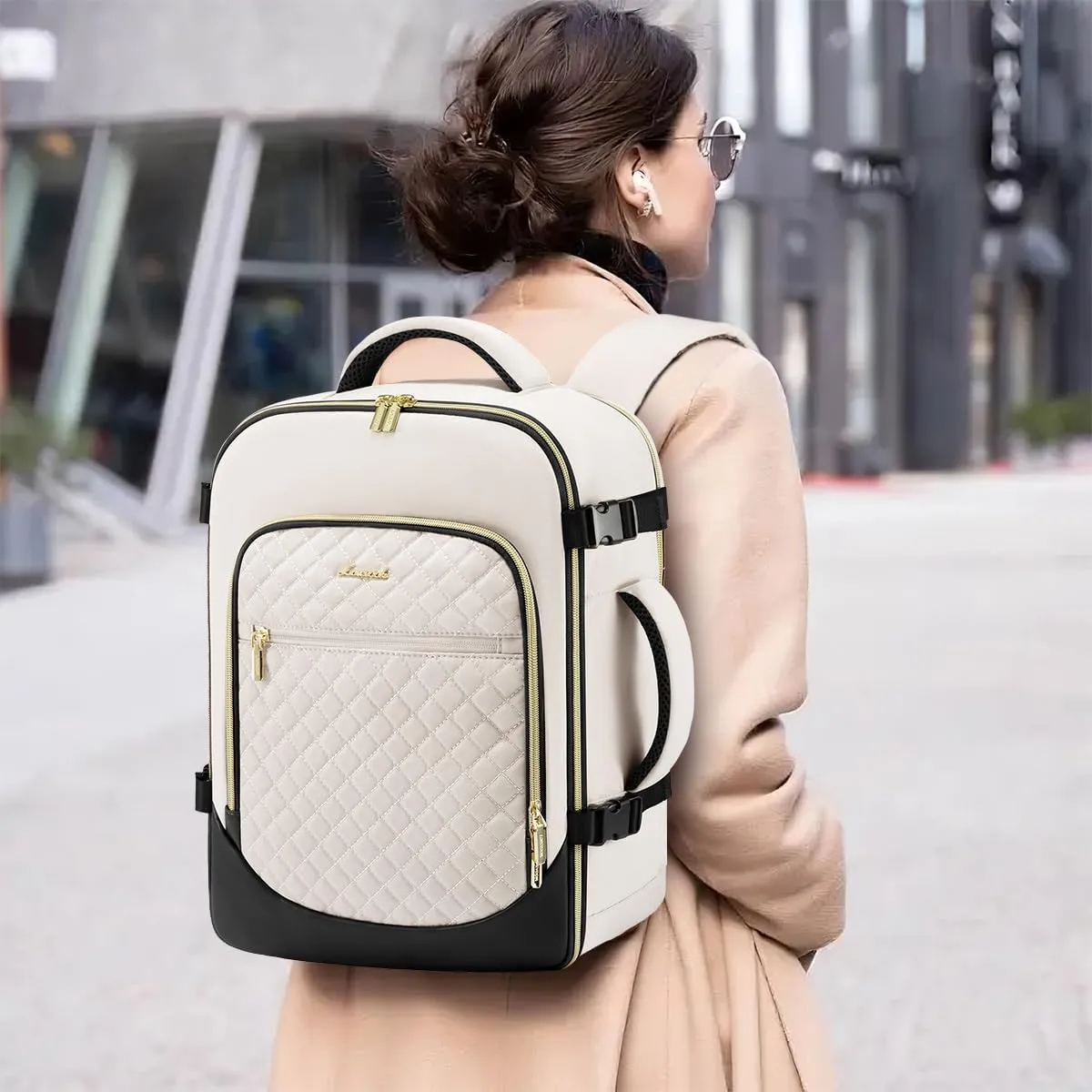 LOVEVOOK Travel Backpack for Women, 15.6in Laptop Backpack TSA Approved Carry on Luggage Personal Item Travel Bag for Business Weekender Hiking, Beige-Black
