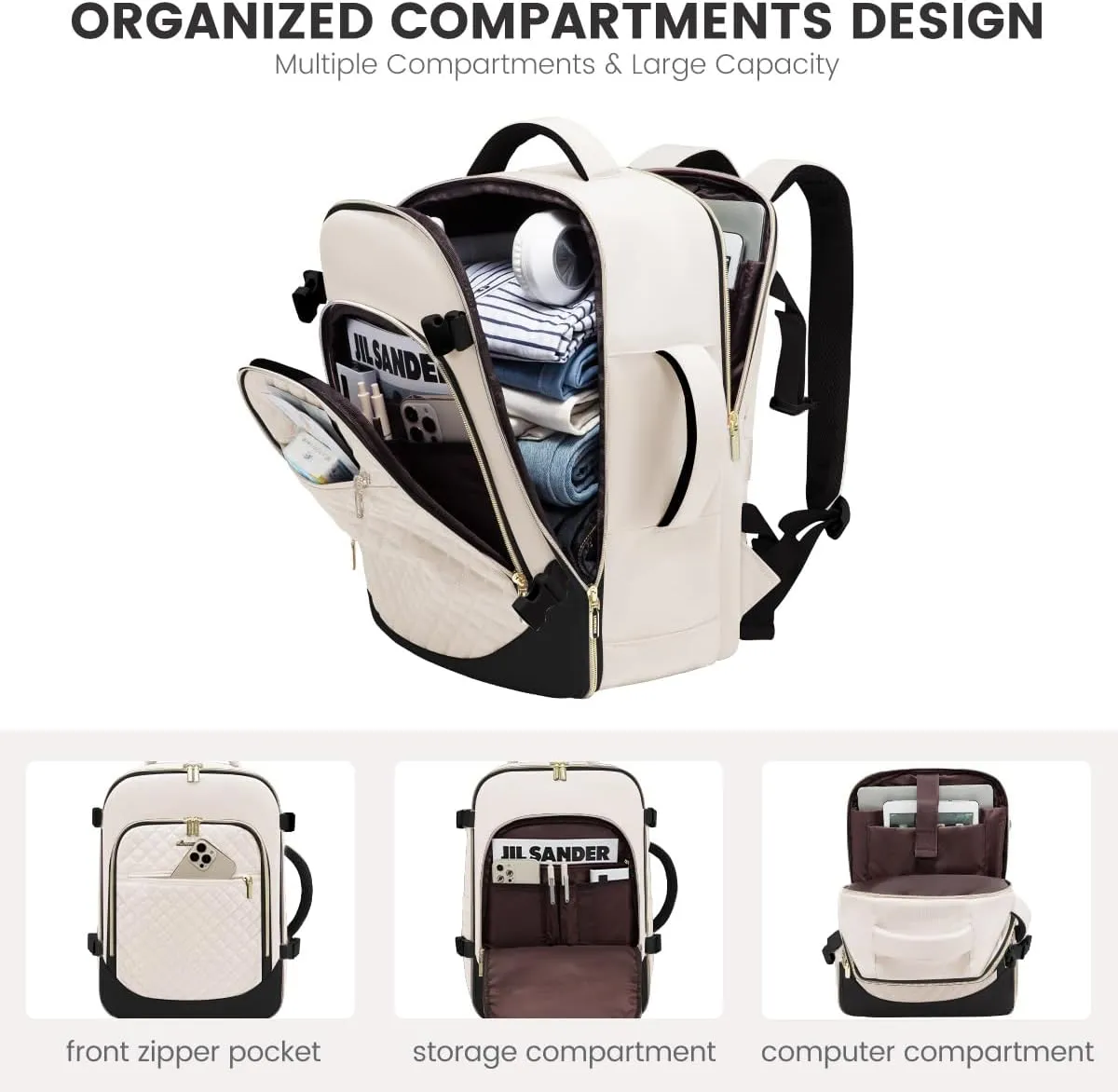 LOVEVOOK Travel Backpack for Women, 15.6in Laptop Backpack TSA Approved Carry on Luggage Personal Item Travel Bag for Business Weekender Hiking, Beige-Black