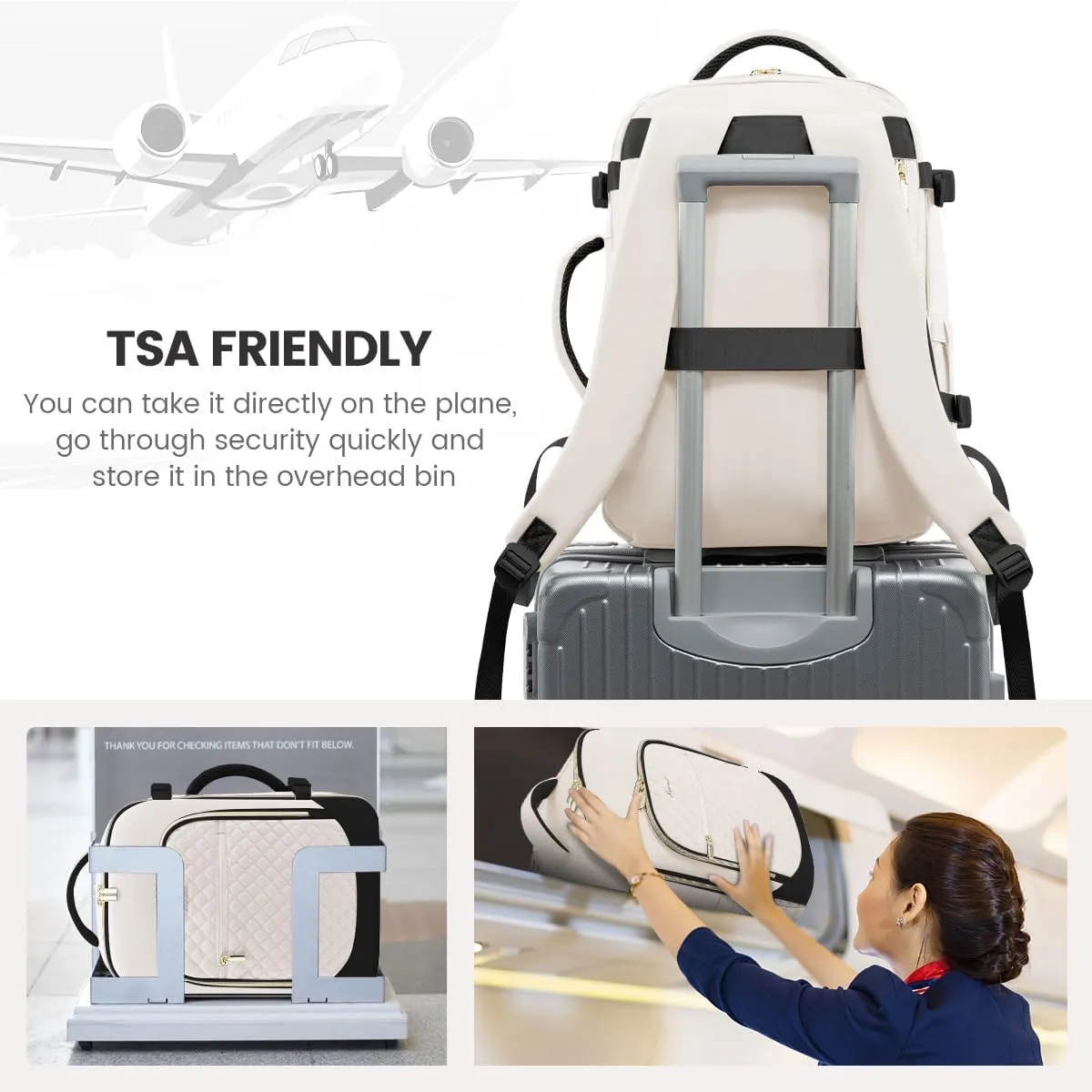 LOVEVOOK Travel Backpack for Women, 15.6in Laptop Backpack TSA Approved Carry on Luggage Personal Item Travel Bag for Business Weekender Hiking, Beige-Black