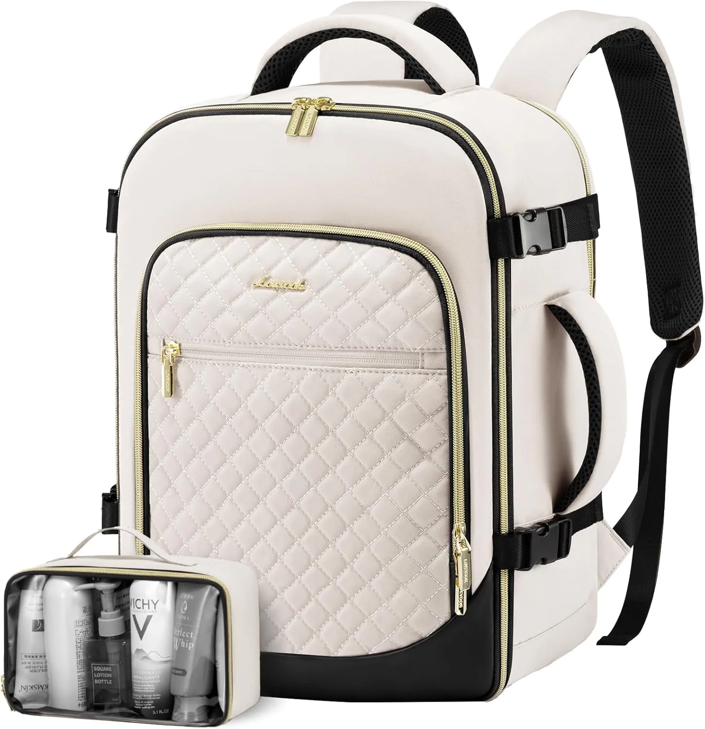 LOVEVOOK Travel Backpack for Women, 15.6in Laptop Backpack TSA Approved Carry on Luggage Personal Item Travel Bag for Business Weekender Hiking, Beige-Black