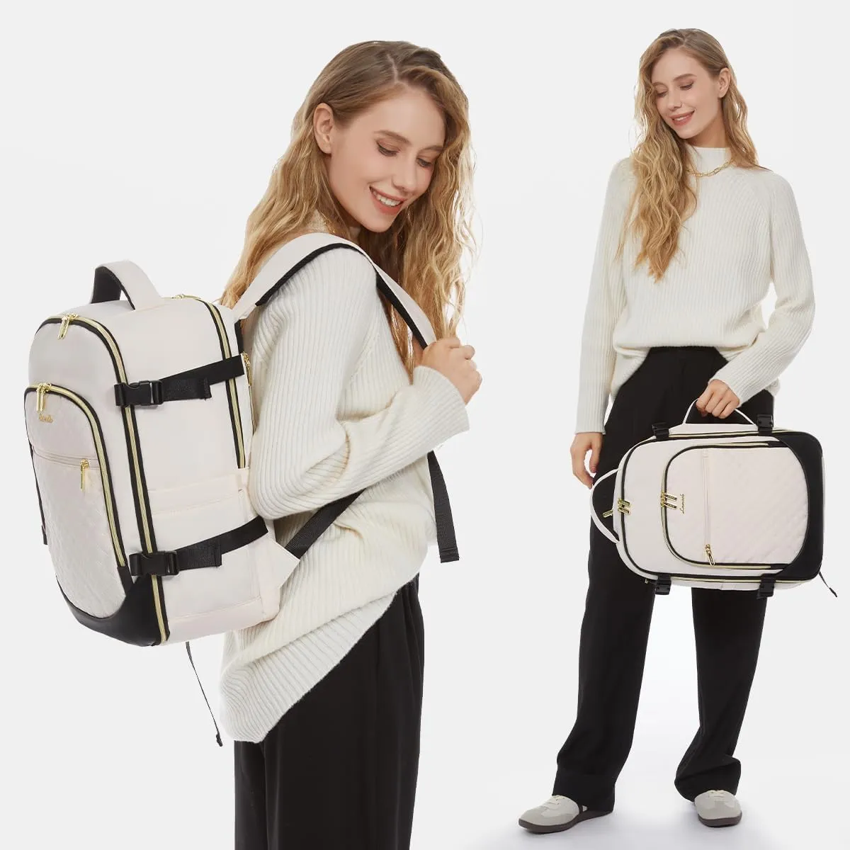 LOVEVOOK Travel Backpack for Women, 15.6in Laptop Backpack TSA Approved Carry on Luggage Personal Item Travel Bag for Business Weekender Hiking, Beige-Black