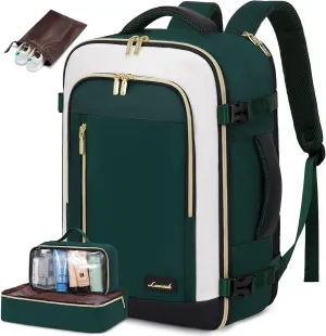 LOVEVOOK Travel Backpack for Women & Men, 40L Carry On Backpack, Personal Item Bag with 3 Packing Cubes, Business Weekender Overnight Luggage Daypack, Fits 17 Inch Laptop, Green Beige