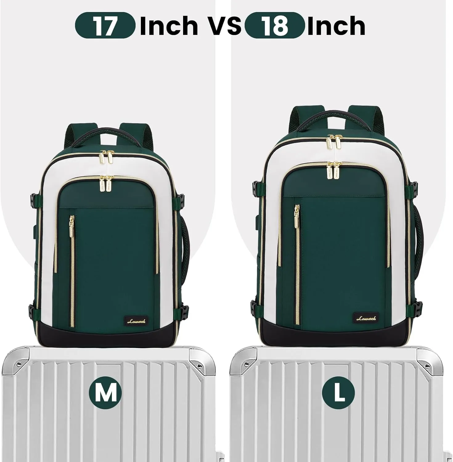 LOVEVOOK Travel Backpack for Women & Men, 40L Carry On Backpack, Personal Item Bag with 3 Packing Cubes, Business Weekender Overnight Luggage Daypack, Fits 17 Inch Laptop, Green Beige