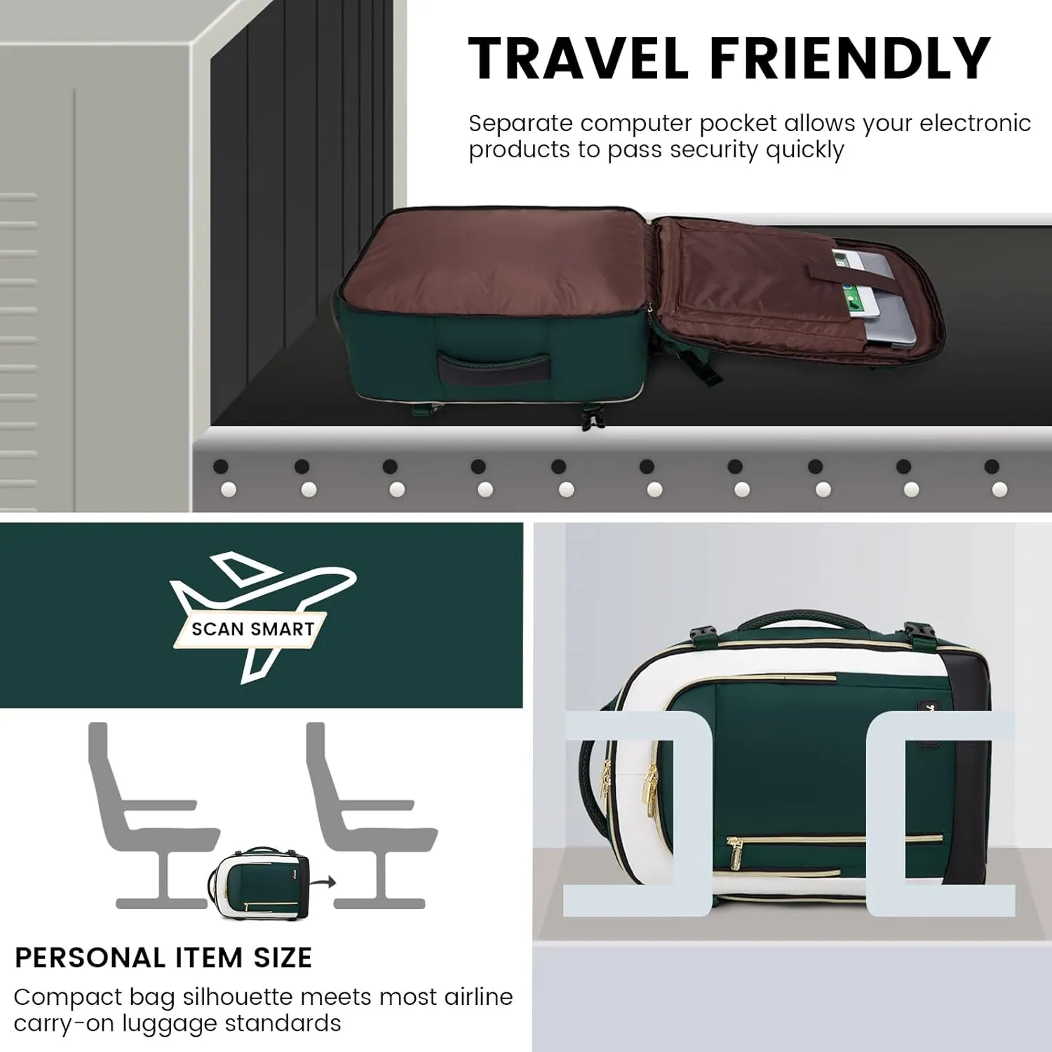 LOVEVOOK Travel Backpack for Women & Men, 40L Carry On Backpack, Personal Item Bag with 3 Packing Cubes, Business Weekender Overnight Luggage Daypack, Fits 17 Inch Laptop, Green Beige