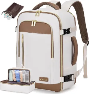 LOVEVOOK Travel Backpack for Women & Men, 45L Carry On Backpack, Personal Item Bag with 3 Packing Cubes, Business Weekender Overnight Luggage Daypack, Fits 18 Inch Laptop, Beige Grey