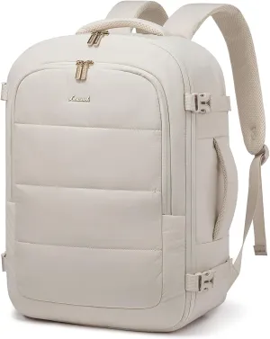 LOVEVOOK Travel Backpack for Women Men, 40L Lightweight Puffy Flight Approved Carry On Backpack Fits 17'' Laptop, TSA Personal Item Travel Bag, Waterproof Weekender Trip Work Luggage Daypack, Beige