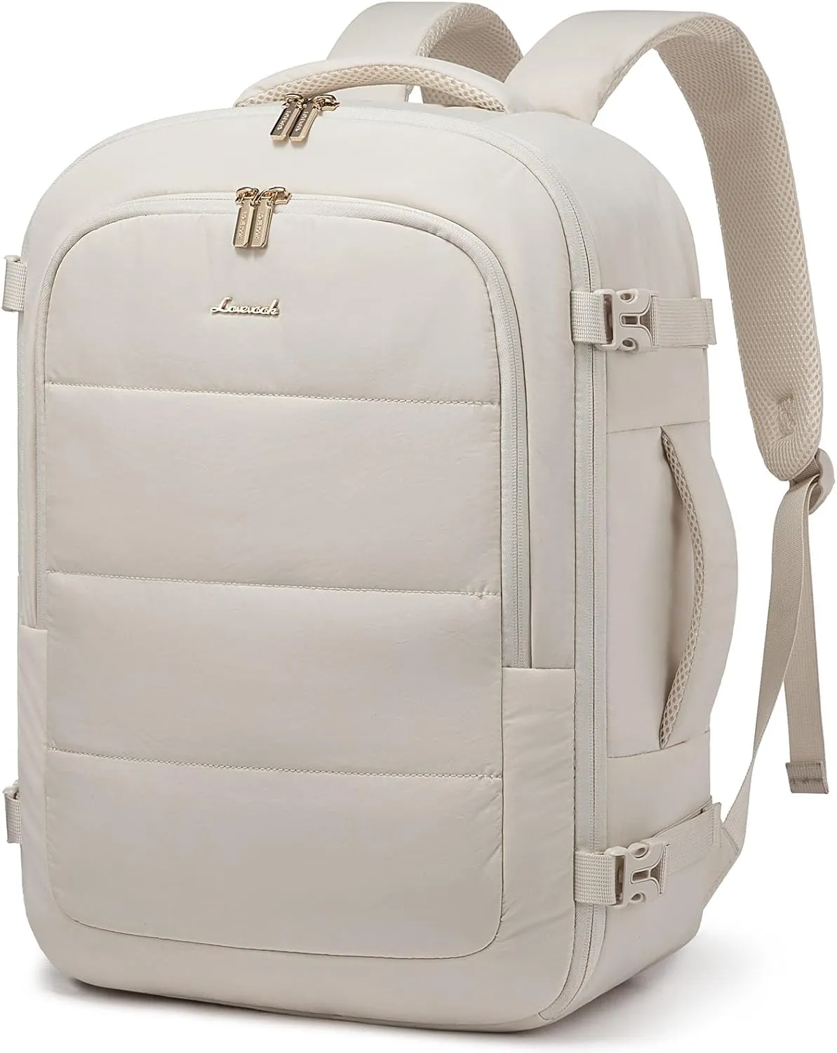 LOVEVOOK Travel Backpack for Women Men, 40L Lightweight Puffy Flight Approved Carry On Backpack Fits 17'' Laptop, TSA Personal Item Travel Bag, Waterproof Weekender Trip Work Luggage Daypack, Beige
