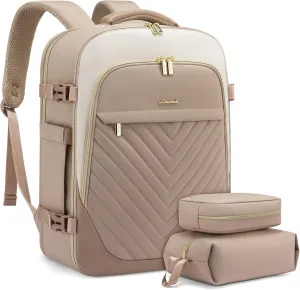 LOVEVOOK Travel Backpack for Women, TSA Approved Carry On Backpack with 2 Packing Cubes, Personal Item Backpack Fits 17 Inch Laptop, Weekender Water-resistant Daypack, Khaki-beige
