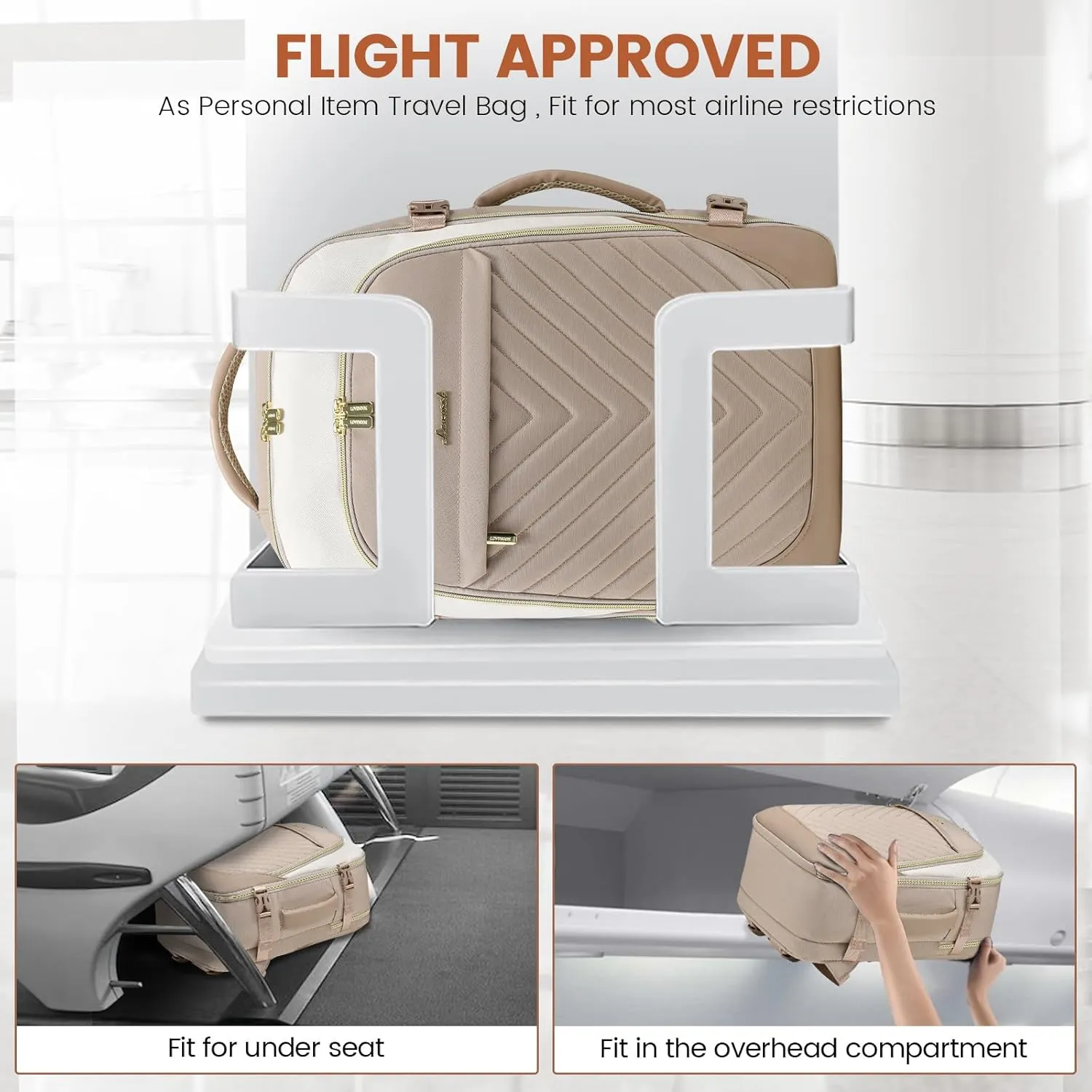 LOVEVOOK Travel Backpack for Women, TSA Approved Carry On Backpack with 2 Packing Cubes, Personal Item Backpack Fits 17 Inch Laptop, Weekender Water-resistant Daypack, Khaki-beige
