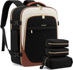 LOVEVOOK Travel Backpack for Women, TSA Approved Carry On Backpack with 3 Packing Cubes, Personal Item Backpack Fits 17 Inch Laptop, Weekender Water-resistant Daypack, Black-beige-brown