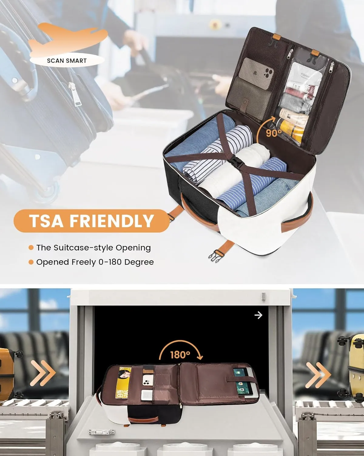 LOVEVOOK Travel Backpack for Women, TSA Carry On Backpack Flight Approved Luggage, 30L Water Resistant Personal Item Daypack Large Weekender Bag fit 15.6 inch Laptop with 3 Cubes, Beige-black-brown